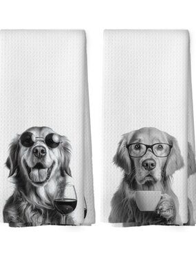 Golden Retriever Waffle Weave Kitchen Dish Towel